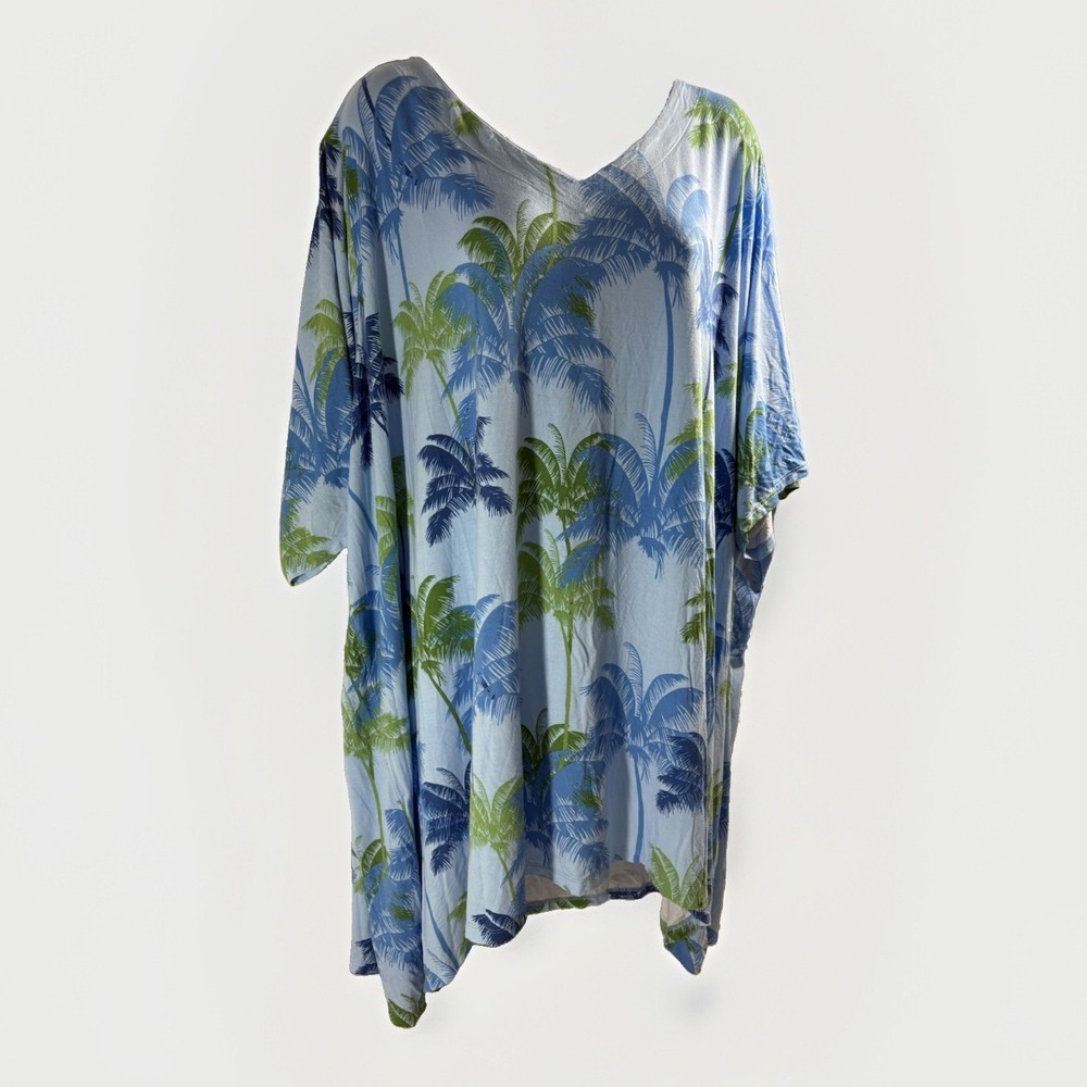 Belle Beach by Kim Gravel Palm Print V-Neck Short Sleeve Top Plus 5X